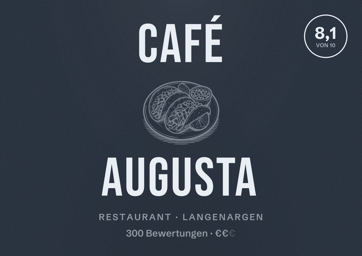 Illustriertes Poster von Café Augusta, Restaurant in Langenargen: Bewertung 8,1 von 10 aus 300 Bewertungen, Preisniveau €€