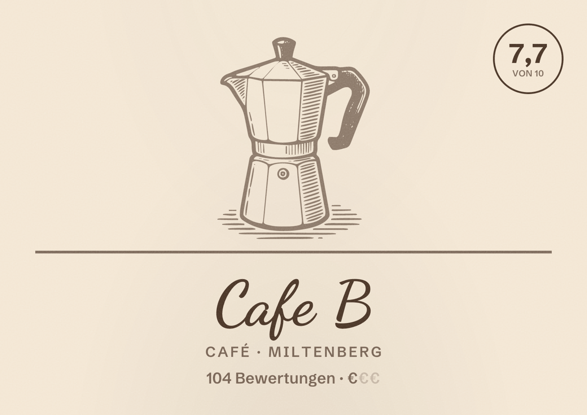 Illustriertes Poster von Cafe B, Café in Miltenberg: Bewertung 7,7 von 10 aus 104 Bewertungen, Preisniveau €