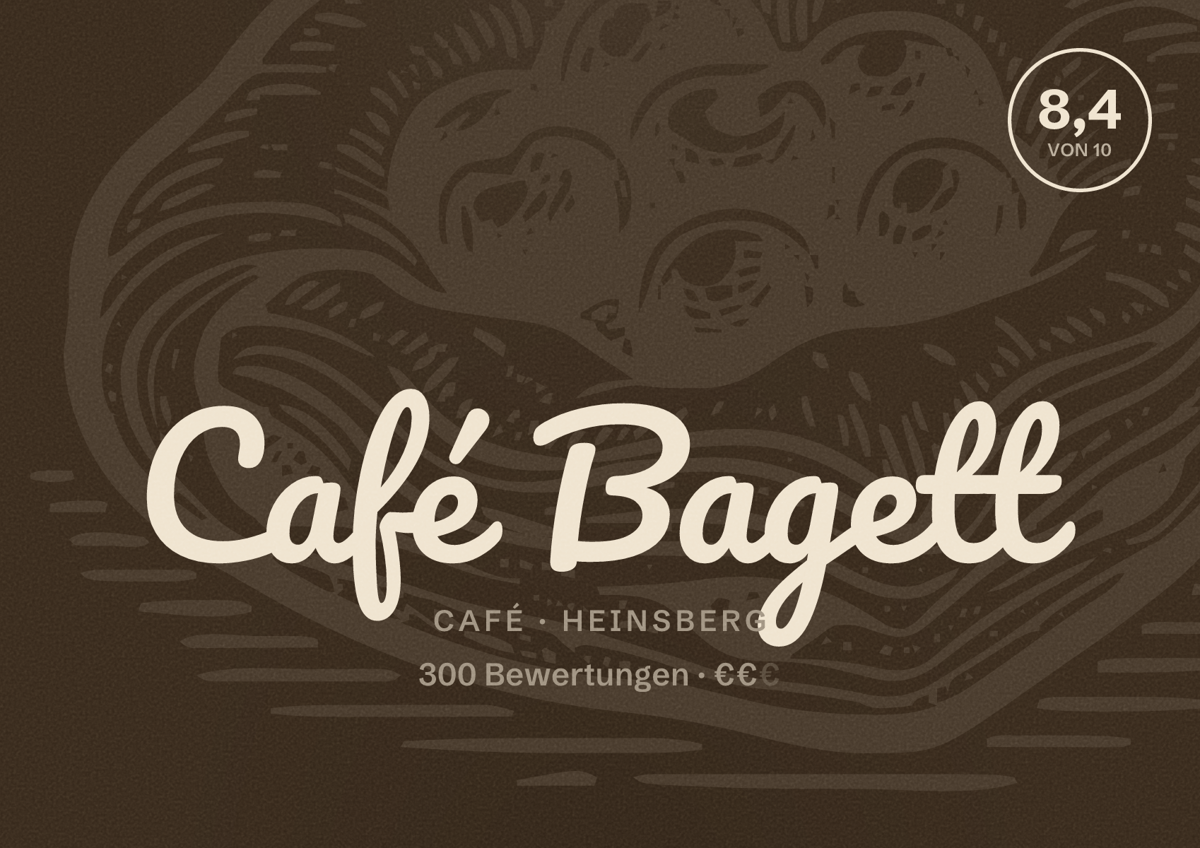 Illustriertes Poster von Café Bagett, Café in Heinsberg: Bewertung 8,4 von 10 aus 300 Bewertungen, Preisniveau €€