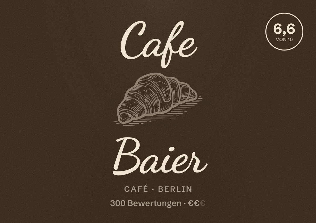 Illustriertes Poster von Cafe Baier, Café in Berlin: Bewertung 6,6 von 10 aus 300 Bewertungen, Preisniveau €€