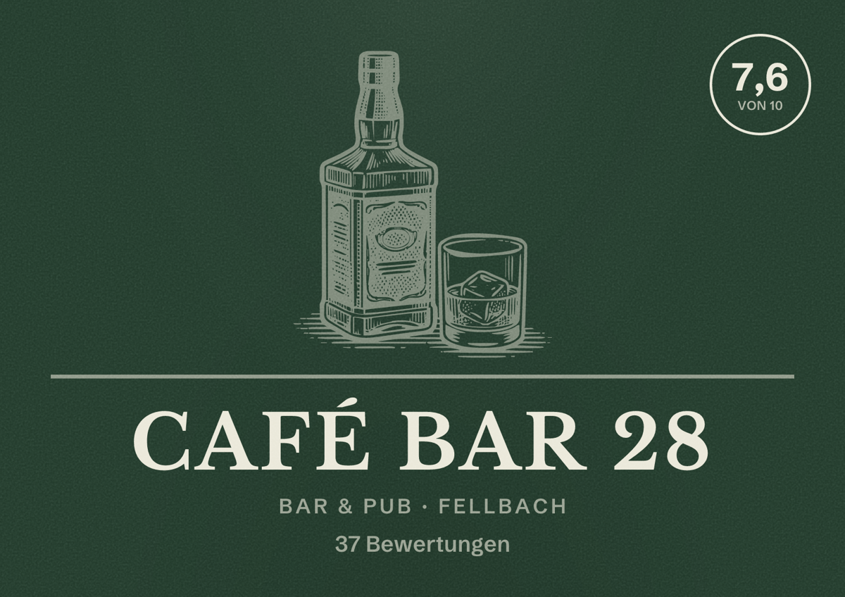 Illustriertes Poster von Café Bar 28, Bar & Pub in Fellbach: Bewertung 7,6 von 10 aus 37 Bewertungen