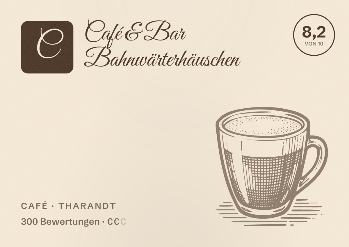 Illustriertes Poster von Café & Bar Bahnwärterhäuschen, Café in Tharandt: Bewertung 8,2 von 10 aus 300 Bewertungen, Preisniveau €€