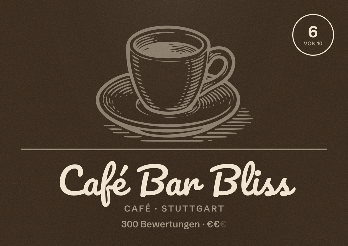 Illustriertes Poster von Café Bar Bliss, Café in Stuttgart: Bewertung 6,0 von 10 aus 300 Bewertungen, Preisniveau €€