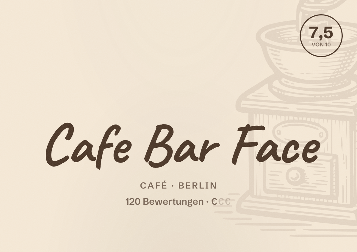 Illustriertes Poster von Cafe Bar Face, Café in Berlin: Bewertung 7,5 von 10 aus 120 Bewertungen, Preisniveau €