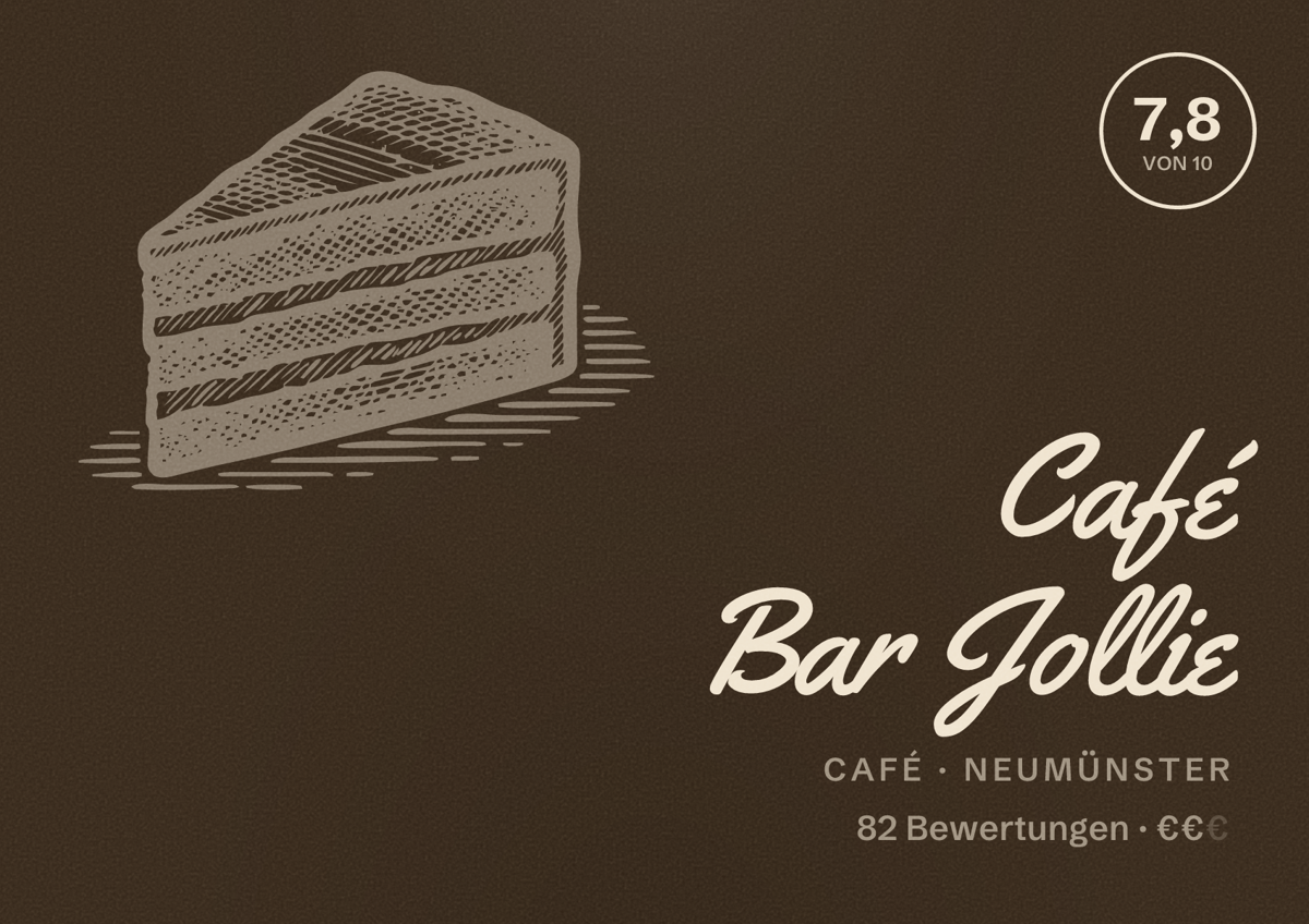 Illustriertes Poster von Café Bar Jollie, Café in Neumünster: Bewertung 7,8 von 10 aus 82 Bewertungen, Preisniveau €€