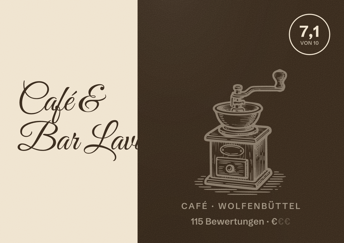 Illustriertes Poster von Café & Bar Lavi, Café in Wolfenbüttel: Bewertung 7,1 von 10 aus 115 Bewertungen, Preisniveau €