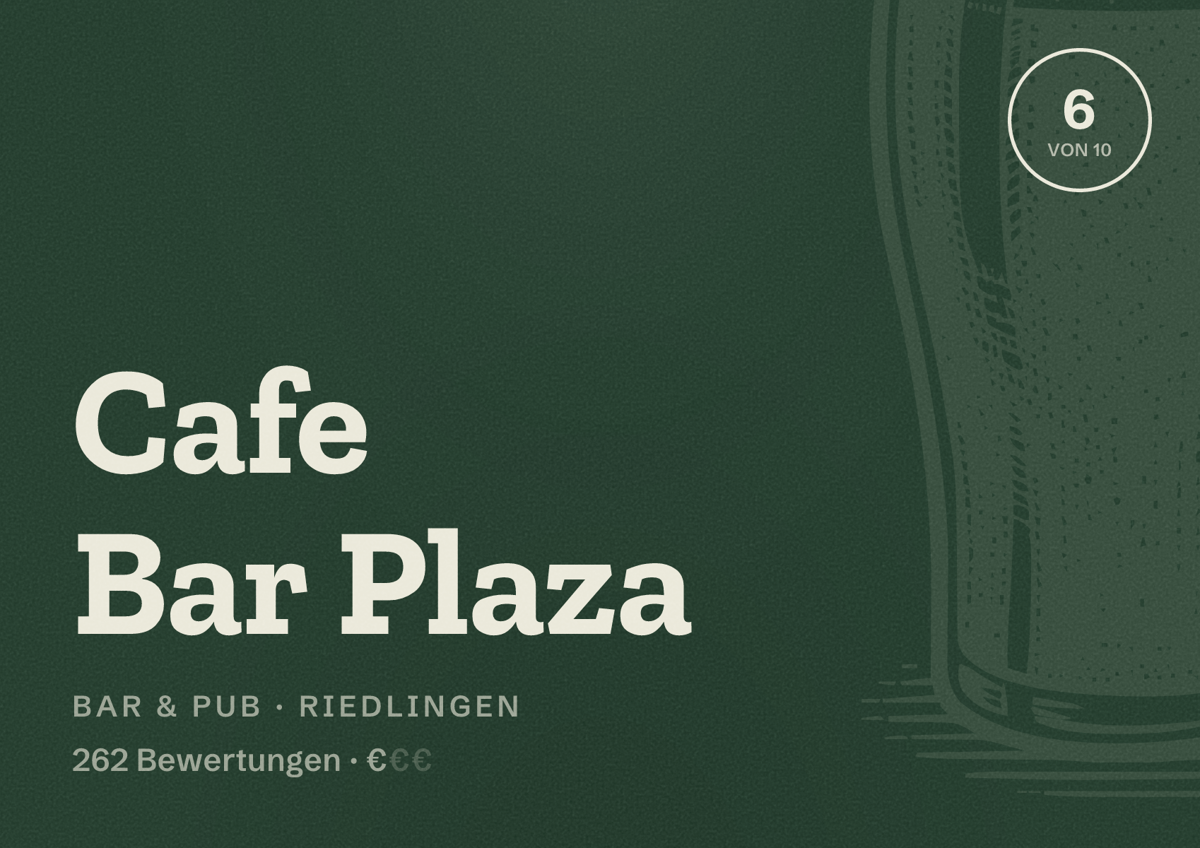 Illustriertes Poster von Cafe Bar Plaza, Bar & Pub in Riedlingen: Bewertung 6 von 10 aus 262 Bewertungen, Preisniveau €