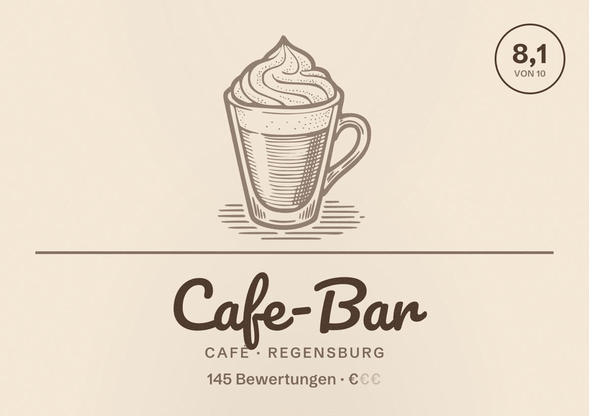Illustriertes Poster von Cafe-Bar, Café in Regensburg: Bewertung 8,1 von 10 aus 145 Bewertungen, Preisniveau €