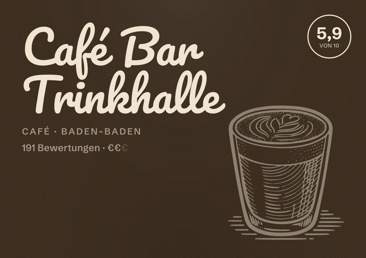 Illustriertes Poster von Café Bar Trinkhalle, Café in Baden-Baden: Bewertung 5,9 von 10 aus 191 Bewertungen, Preisniveau €€