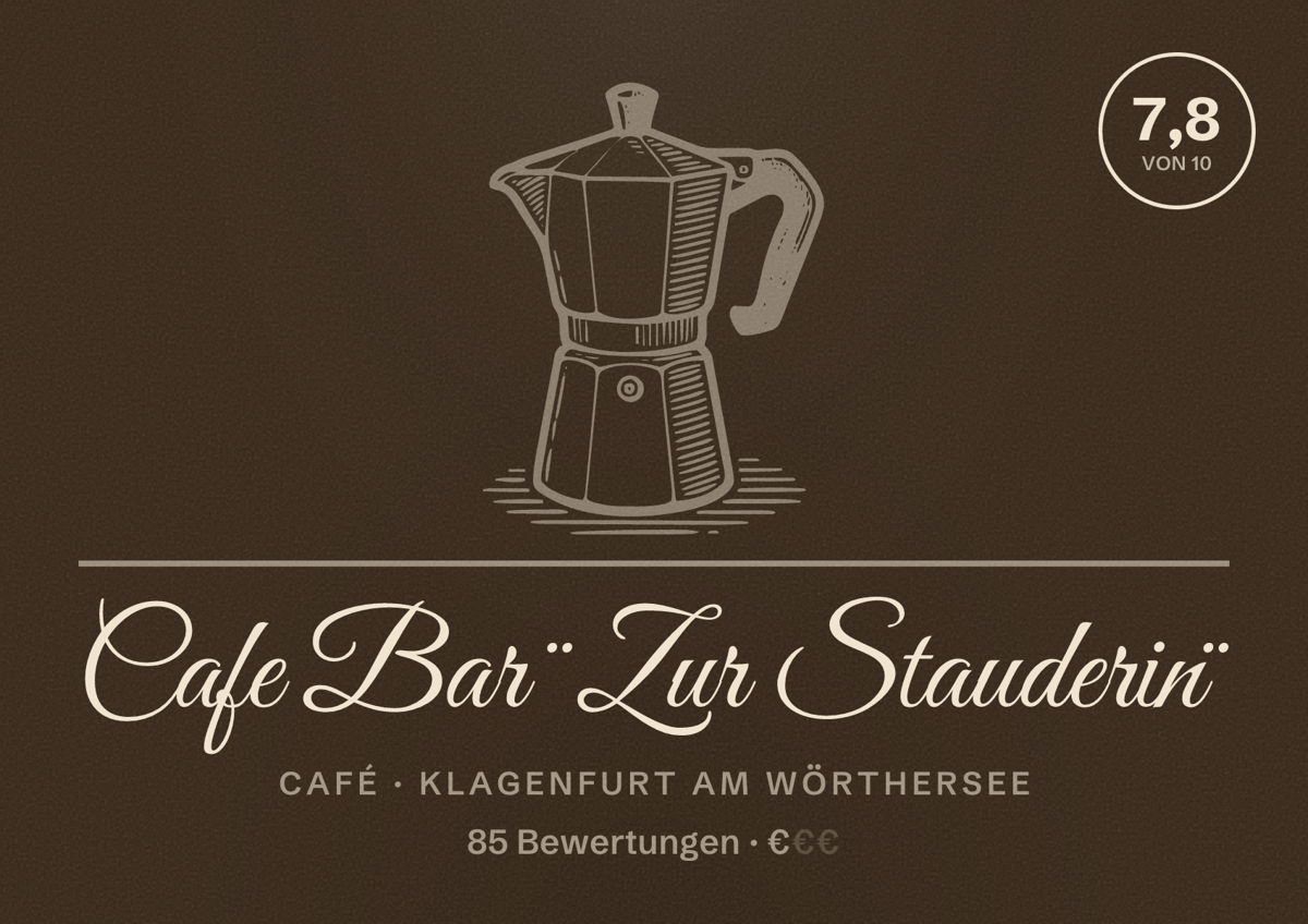 Illustriertes Poster von Cafe Bar ¨Zur Stauderin¨, Café in Klagenfurt am Wörthersee: Bewertung 7,8 von 10 aus 85 Bewertungen, Preisniveau €