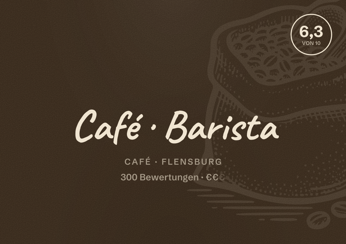 Illustriertes Poster von Café Barista, Café in Flensburg: Bewertung 6,3 von 10 aus 300 Bewertungen, Preisniveau €€