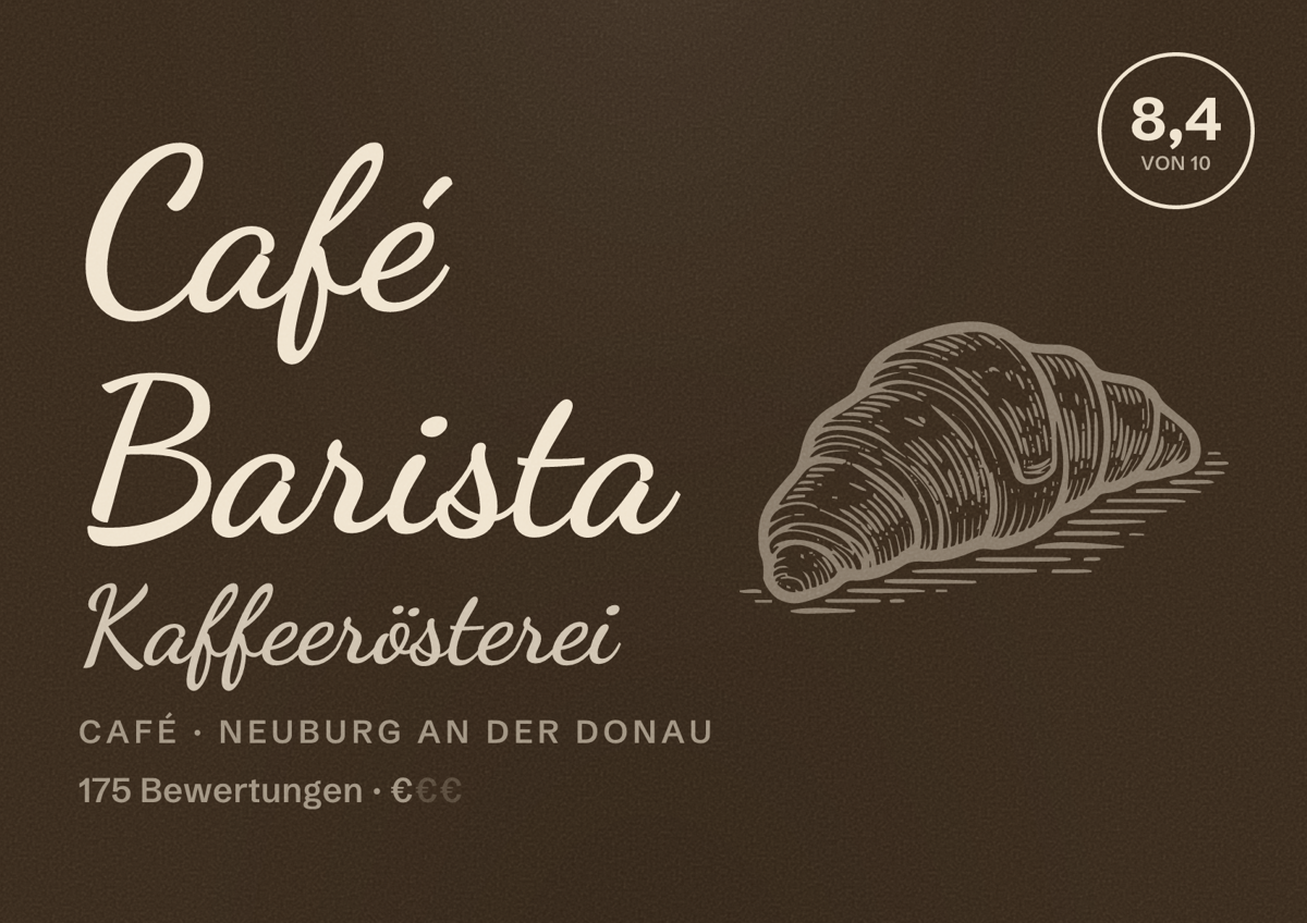 Illustriertes Poster von Café Barista Kaffeerösterei, Café in Neuburg an der Donau: Bewertung 8,4 von 10 aus 175 Bewertungen, Preisniveau €