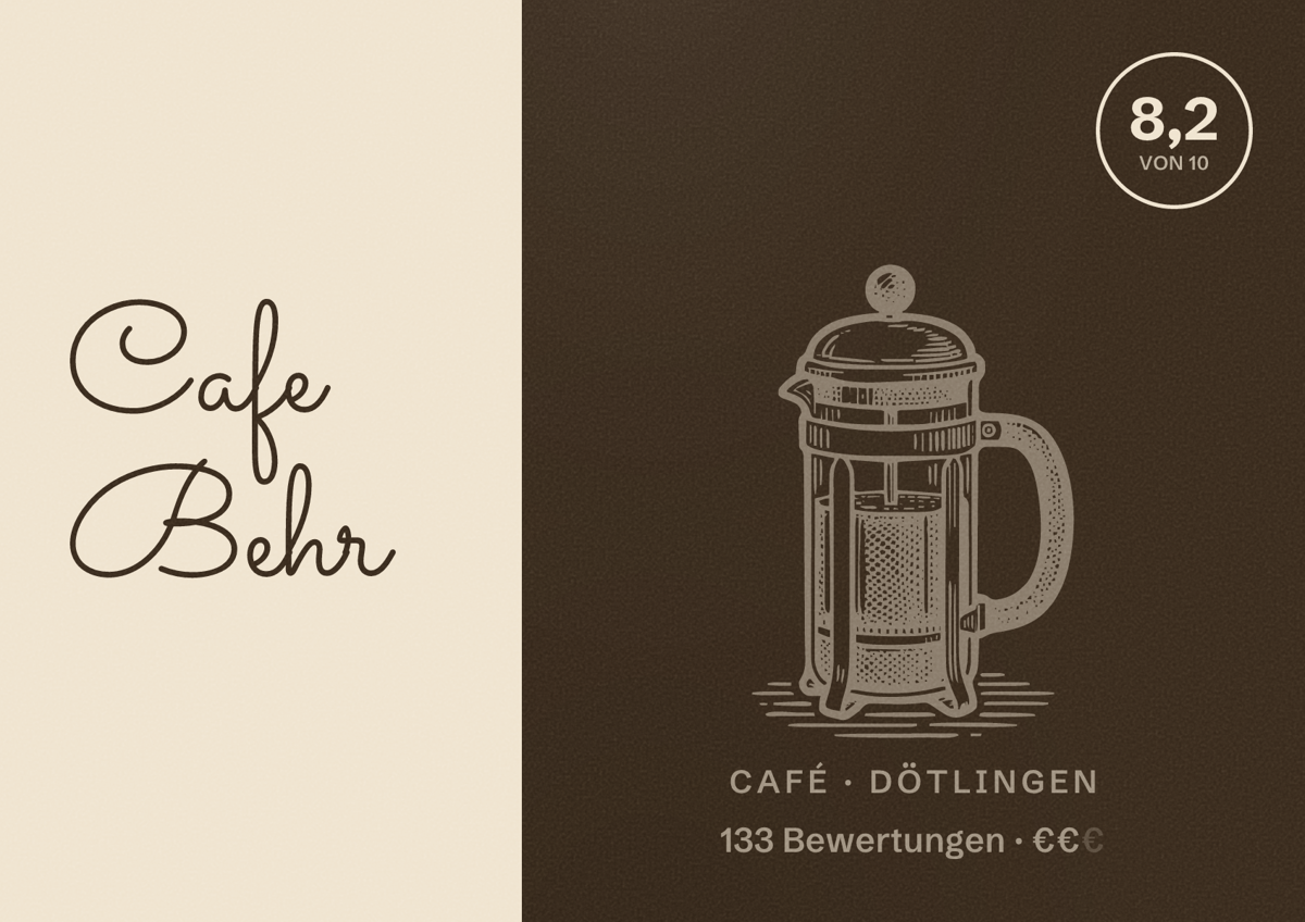 Illustriertes Poster von Cafe Behr, Café in Dötlingen: Bewertung 8,2 von 10 aus 133 Bewertungen, Preisniveau €€