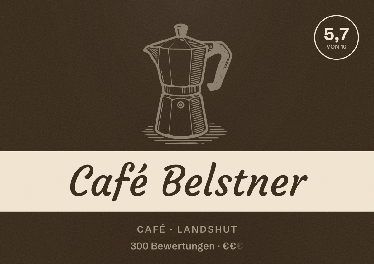 Illustriertes Poster von Café Belstner, Café in Landshut: Bewertung 5,7 von 10 aus 300 Bewertungen, Preisniveau €€