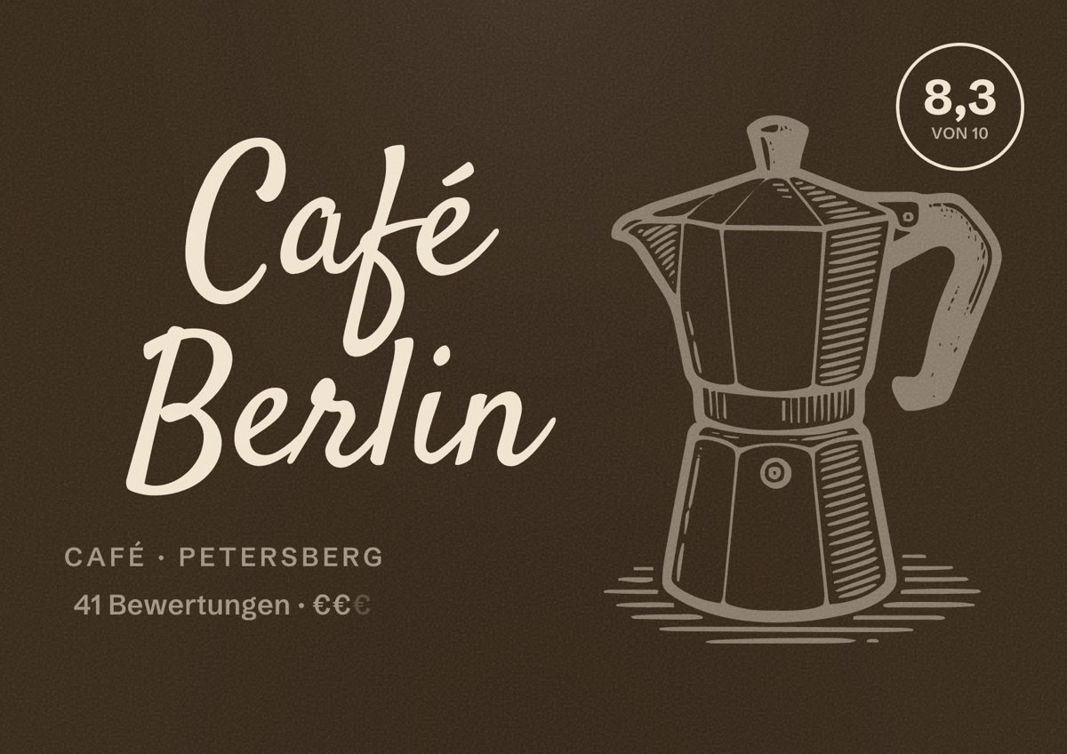 Illustriertes Poster von Café Berlin, Café in Petersberg: Bewertung 8,3 von 10 aus 41 Bewertungen, Preisniveau €€