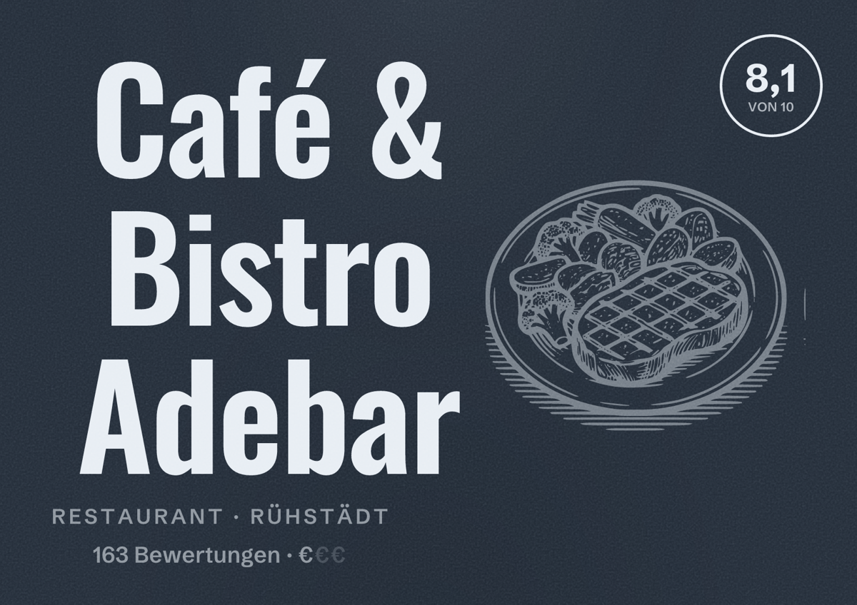 Illustriertes Poster von Café & Bistro Adebar, Restaurant in Rühstädt: Bewertung 8,1 von 10 aus 163 Bewertungen, Preisniveau €