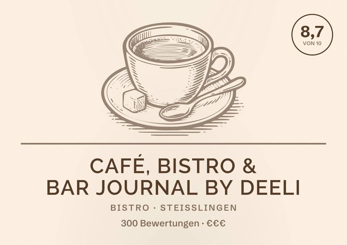 Illustriertes Poster von Café, Bistro & Bar Journal by deeli, Bistro in Steißlingen: Bewertung 8,7 von 10 aus 300 Bewertungen, Preisniveau €€€