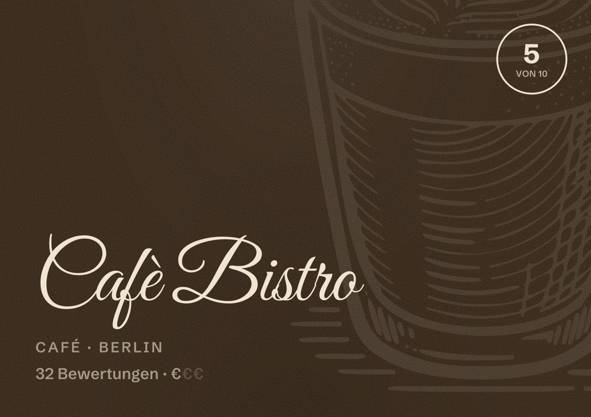 Illustriertes Poster von Cafè Bistro, Café in Berlin: Bewertung 5 von 10 aus 32 Bewertungen, Preisniveau €