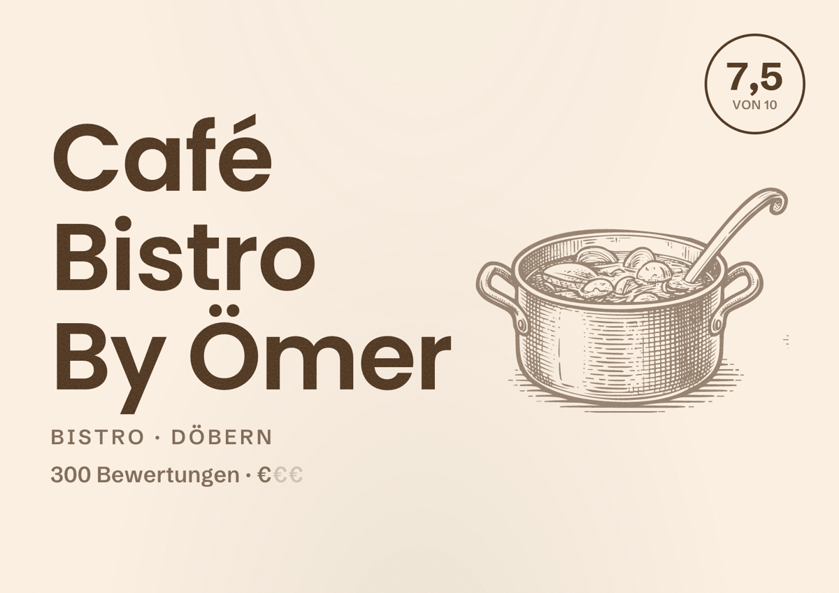 Illustriertes Poster von Café Bistro By Ömer, Bistro in Döbern: Bewertung 7,5 von 10 aus 300 Bewertungen, Preisniveau €
