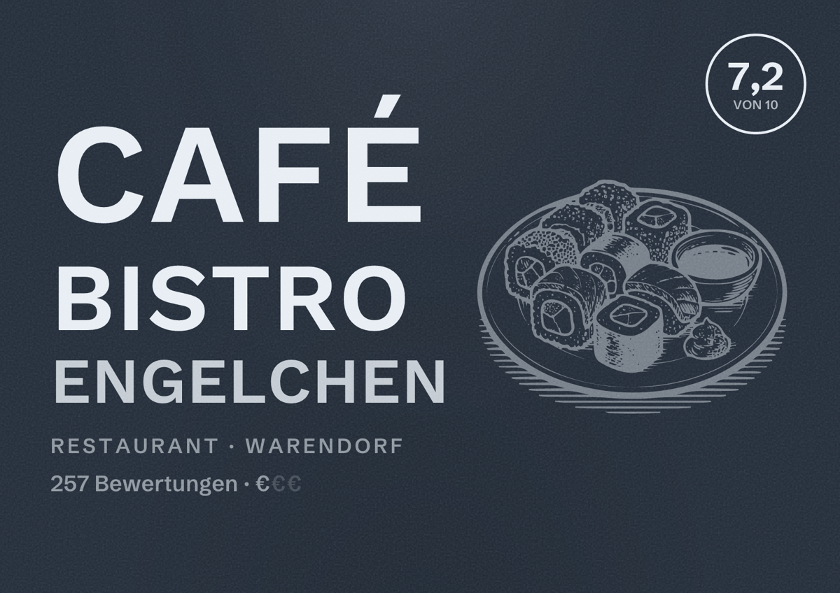 Illustriertes Poster von Café Bistro Engelchen, Restaurant in Warendorf: Bewertung 7,2 von 10 aus 257 Bewertungen, Preisniveau €