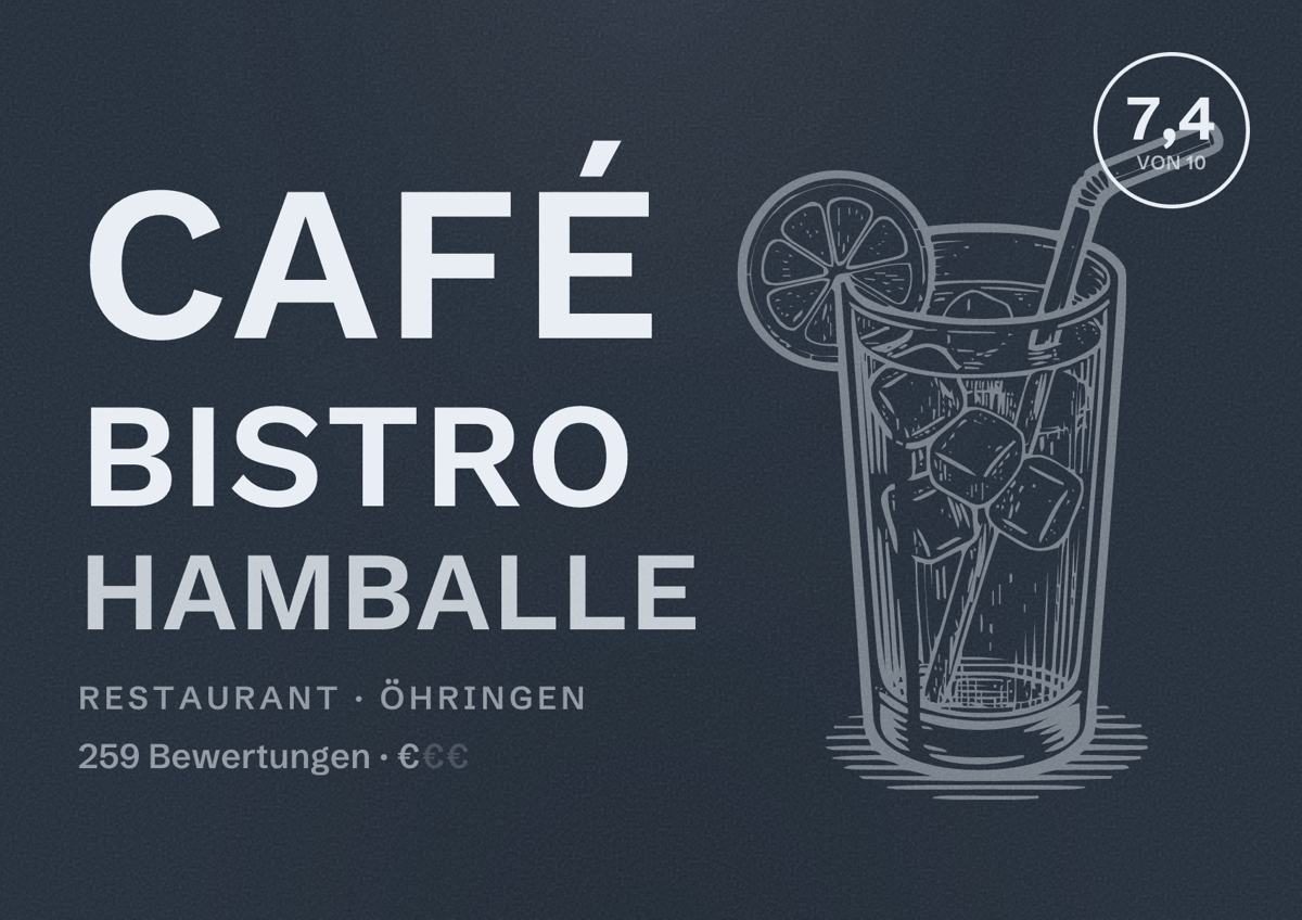 Illustriertes Poster von Café Bistro Hamballe, Restaurant in Öhringen: Bewertung 7,4 von 10 aus 259 Bewertungen, Preisniveau €