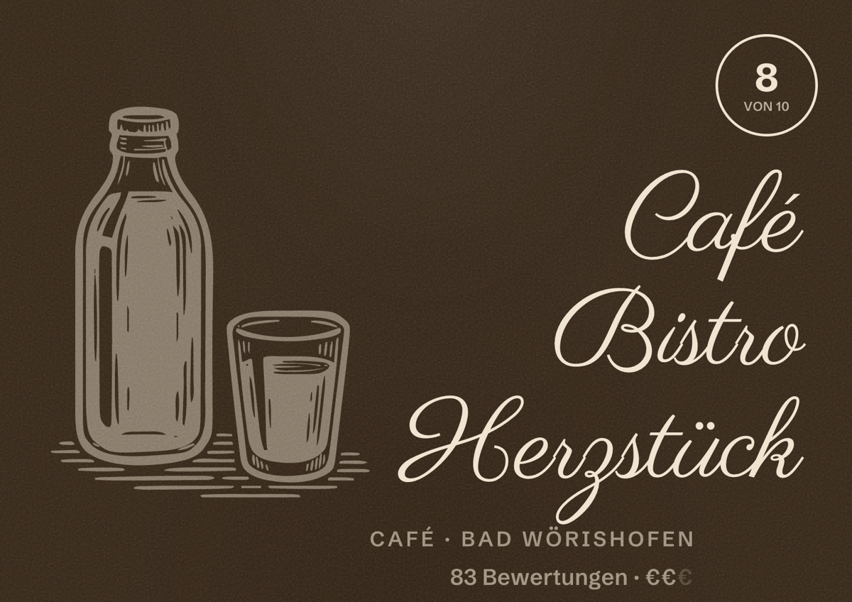 Illustriertes Poster von Café Bistro Herzstück, Café in Bad Wörishofen: Bewertung 8 von 10 aus 83 Bewertungen, Preisniveau €€