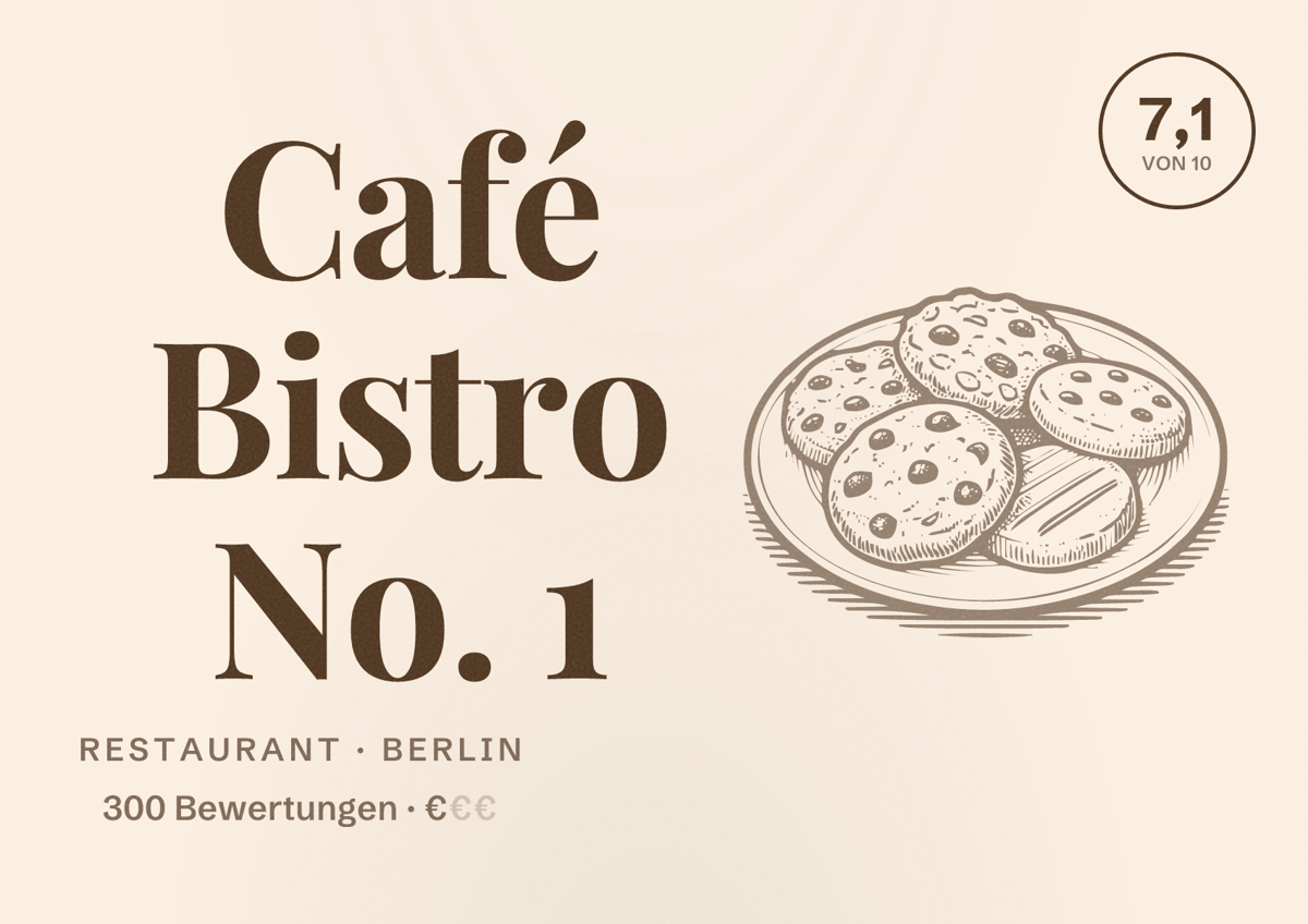 Illustriertes Poster von Café Bistro No. 1, Restaurant in Berlin: Bewertung 7,1 von 10 aus 300 Bewertungen, Preisniveau €