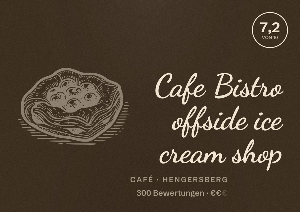 Illustriertes Poster von Cafe Bistro offside ice cream shop, Café in Hengersberg: Bewertung 7,2 von 10 aus 300 Bewertungen, Preisniveau €€