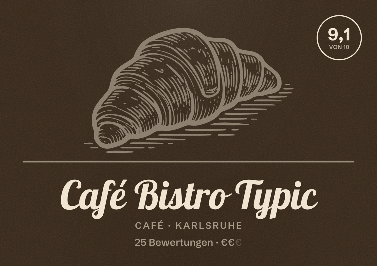 Illustriertes Poster von Café Bistro Typic, Café in Karlsruhe: Gästebewertung 9,1 von 10 aus 25 Bewertungen