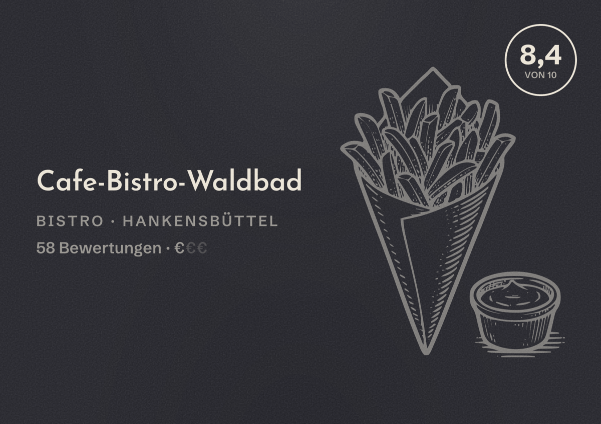 Illustriertes Poster von Cafe-Bistro-Waldbad, Bistro in Hankensbüttel: Bewertung 8,4 von 10 aus 58 Bewertungen, Preisniveau €
