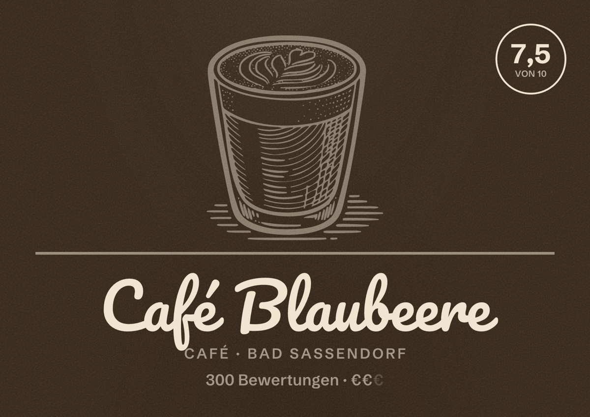 Illustriertes Poster von Café Blaubeere, Café in Bad Sassendorf: Bewertung 7,5 von 10 aus 300 Bewertungen, Preisniveau €€