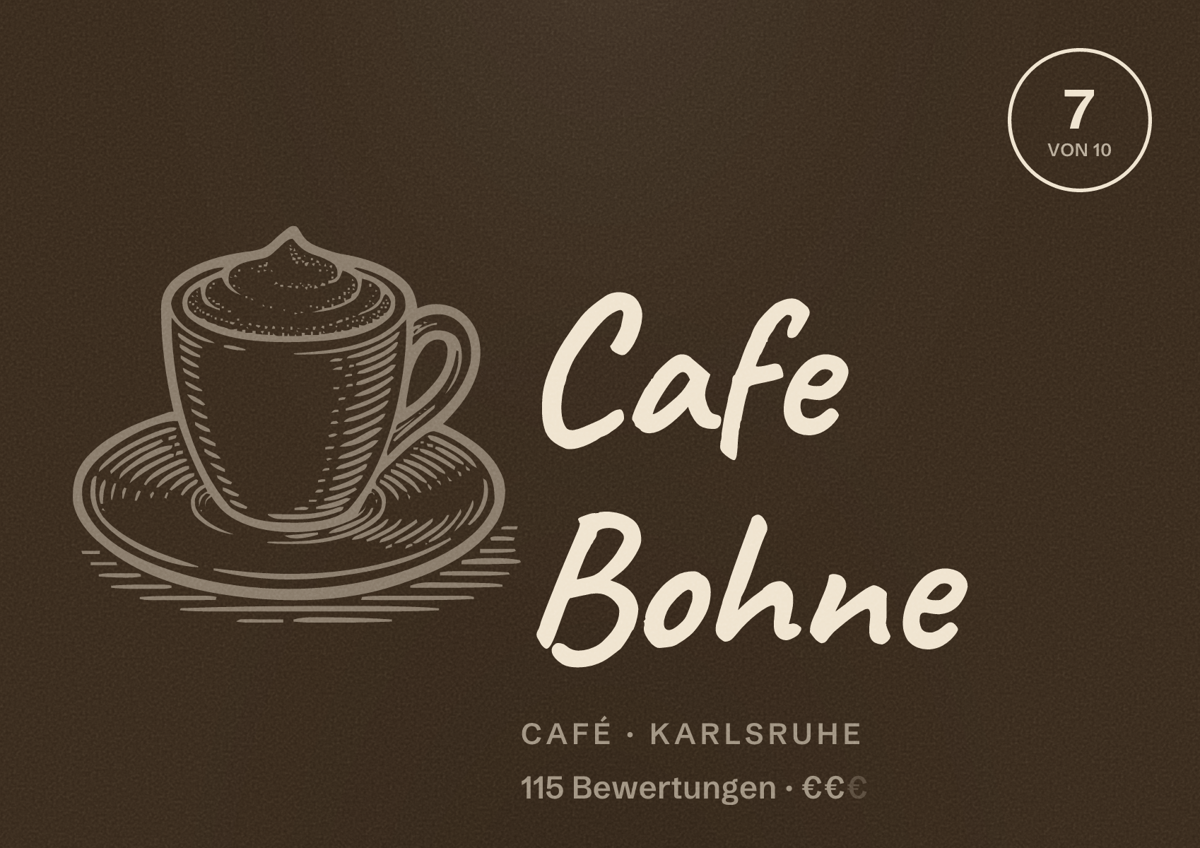 Illustriertes Poster von Cafe Bohne, Café in Karlsruhe: Bewertung 7 von 10 aus 115 Bewertungen, Preisniveau €€