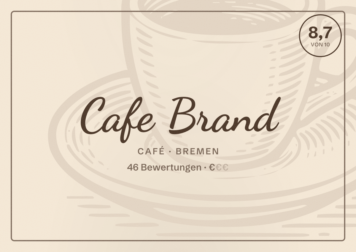 Illustriertes Poster von Cafe Brand, Café in Bremen: Bewertung 8,7 von 10 aus 46 Bewertungen, Preisniveau €