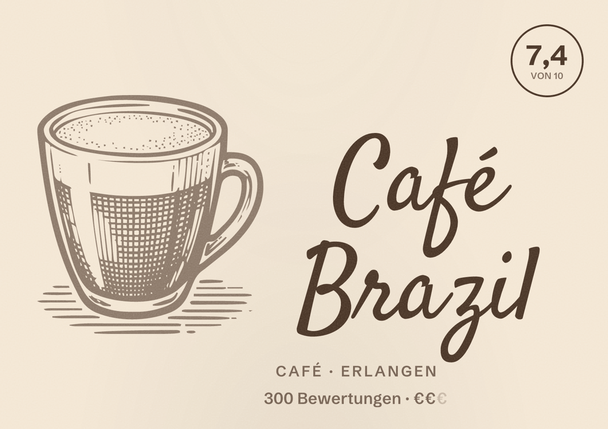Illustriertes Poster von Café Brazil, Café in Erlangen: Bewertung 7,4 von 10 aus 300 Bewertungen, Preisniveau €€