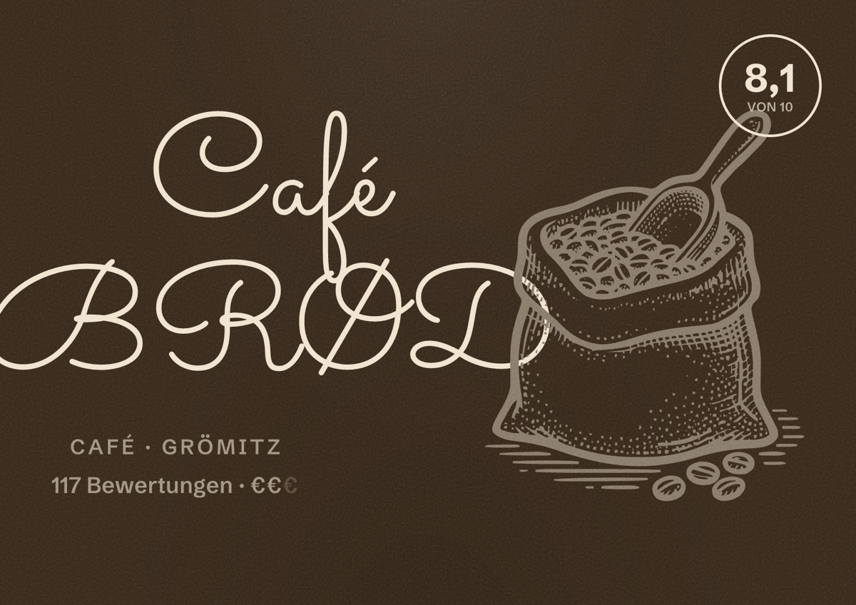 Illustriertes Poster von Café BRØD, Café in Grömitz: Bewertung 8,1 von 10 aus 117 Bewertungen, Preisniveau €€