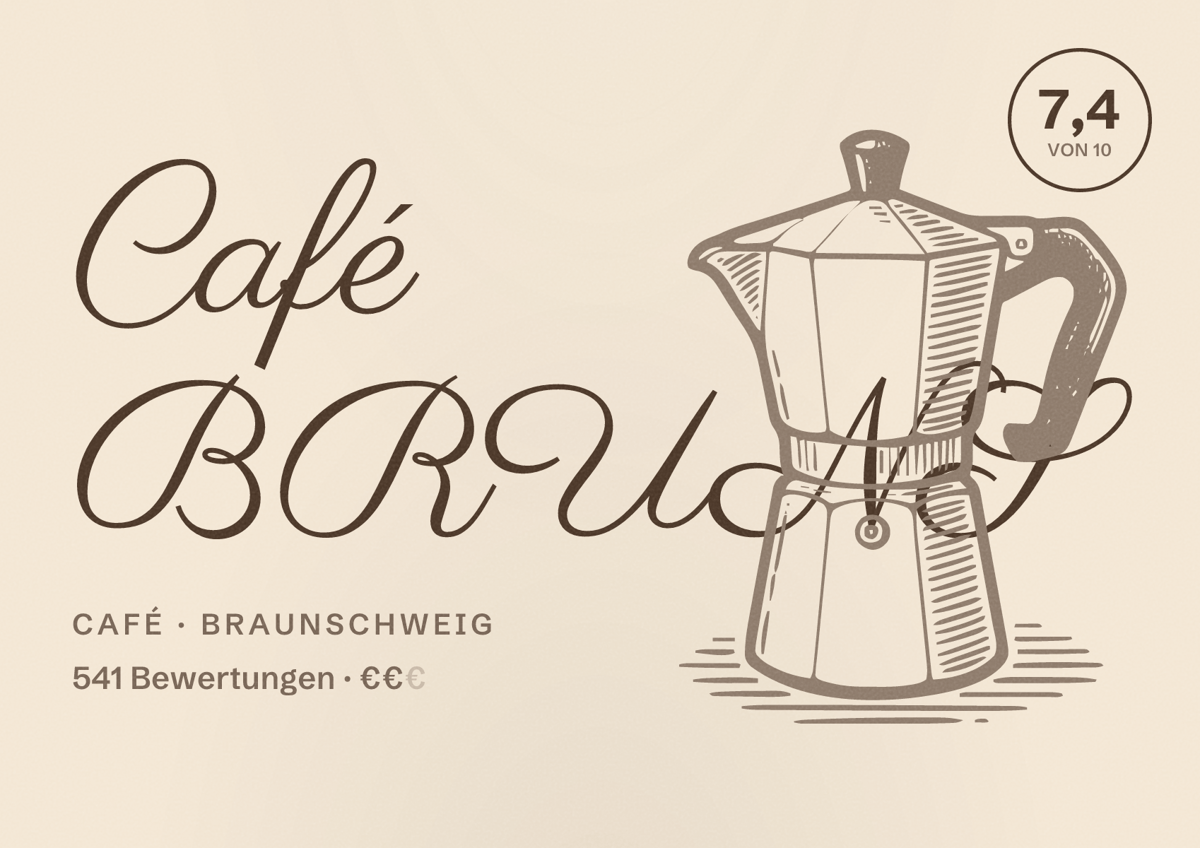 Illustriertes Poster von Café BRUNS, Café in Braunschweig: Bewertung 7,4 von 10 aus 541 Bewertungen, Preisniveau €€