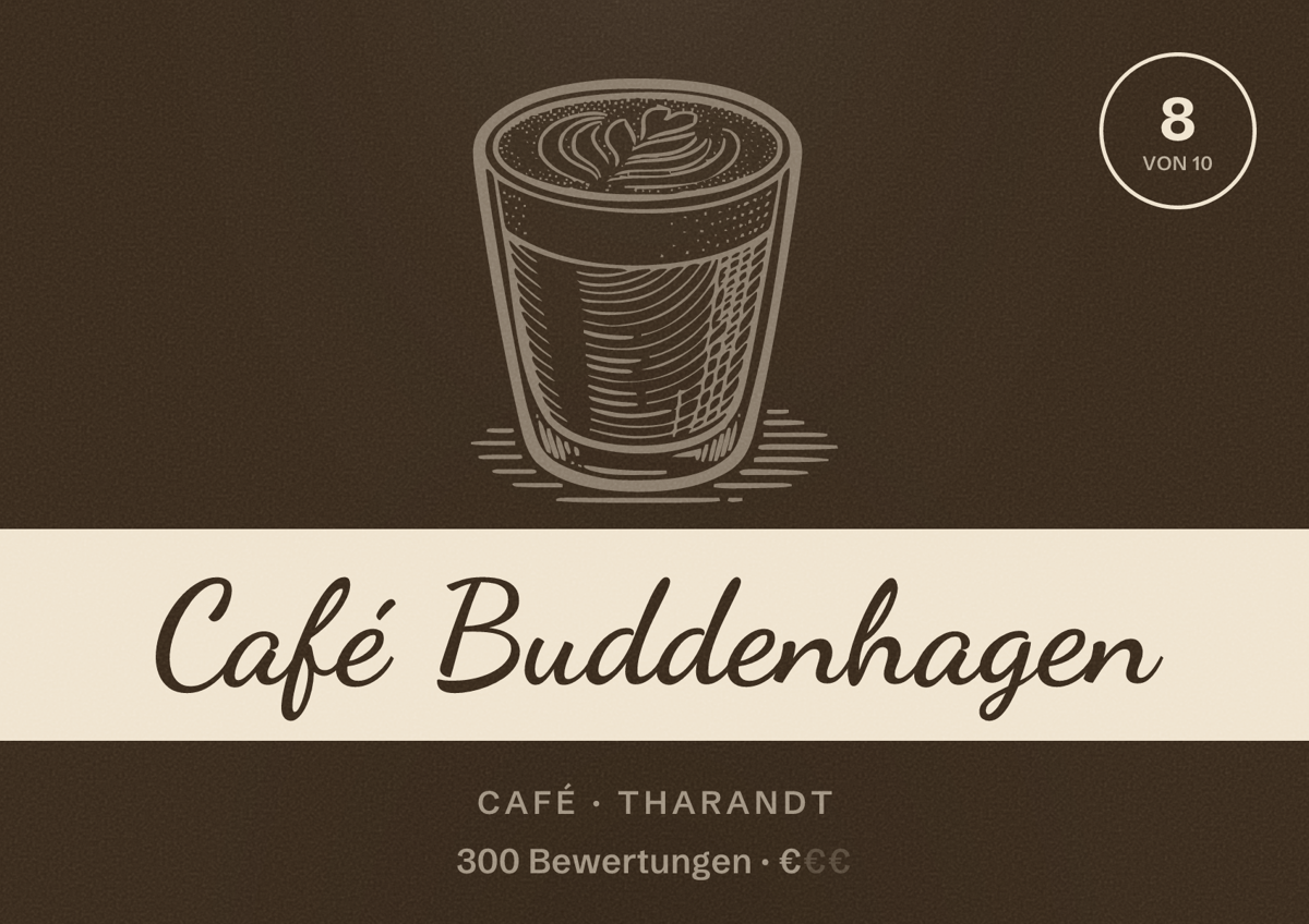 Illustriertes Poster von Café Buddenhagen, Café in Tharandt: Bewertung 8 von 10 aus 300 Bewertungen, Preisniveau €