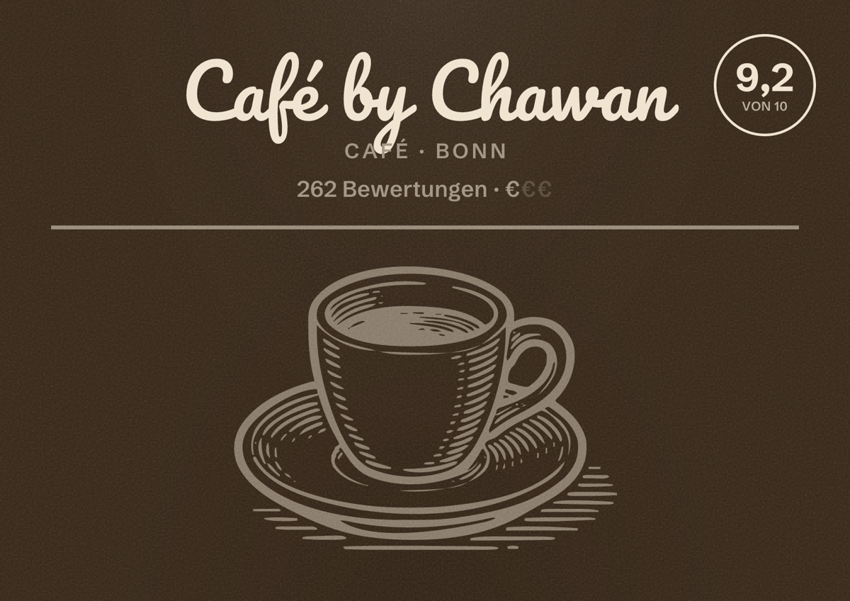 Illustriertes Poster von Café by Chawan, Café in Bonn: Bewertung 9,2 von 10 aus 262 Bewertungen, Preisniveau €