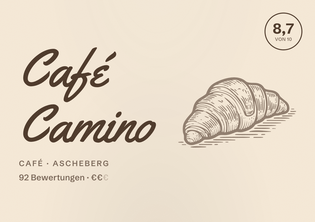 Illustriertes Poster von Café Camino, Café in Ascheberg: Bewertung 8,7 von 10 aus 92 Bewertungen, Preisniveau €€