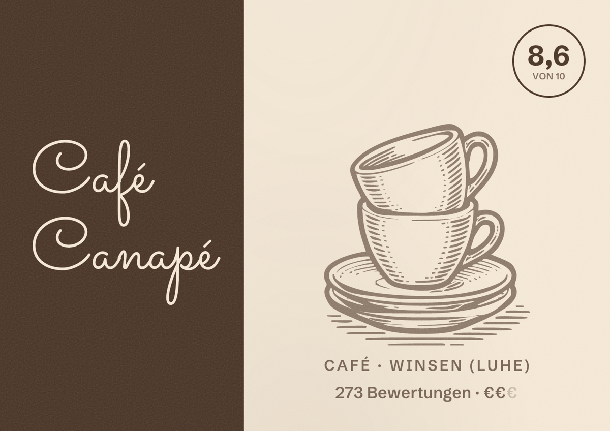 Illustriertes Poster von Café Canapé, Café in Winsen (Luhe): Bewertung 8,6 von 10 aus 273 Bewertungen, Preisniveau €€