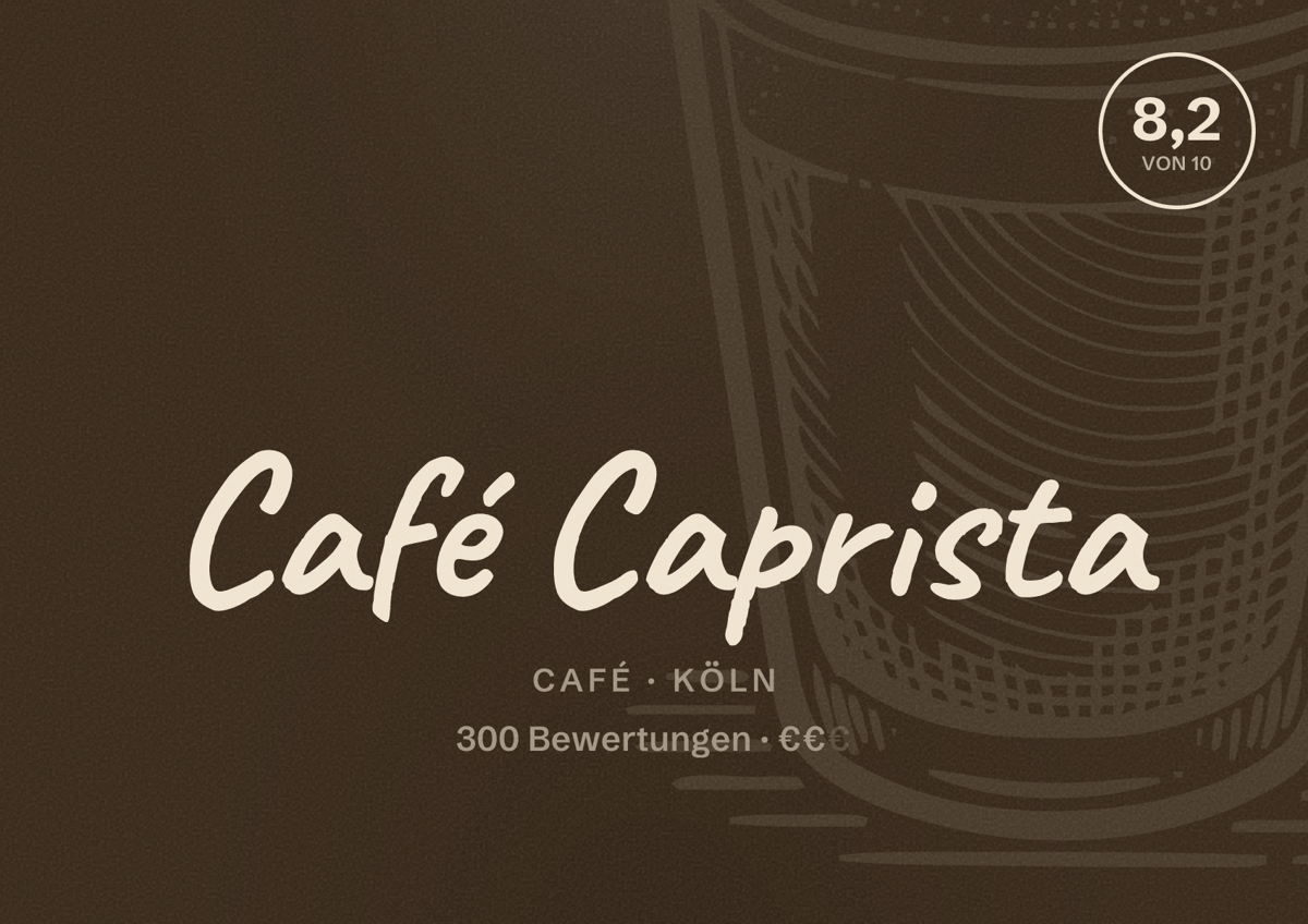 Illustriertes Poster von Café Caprista, Café in Köln: Bewertung 8,2 von 10 aus 300 Bewertungen, Preisniveau €€