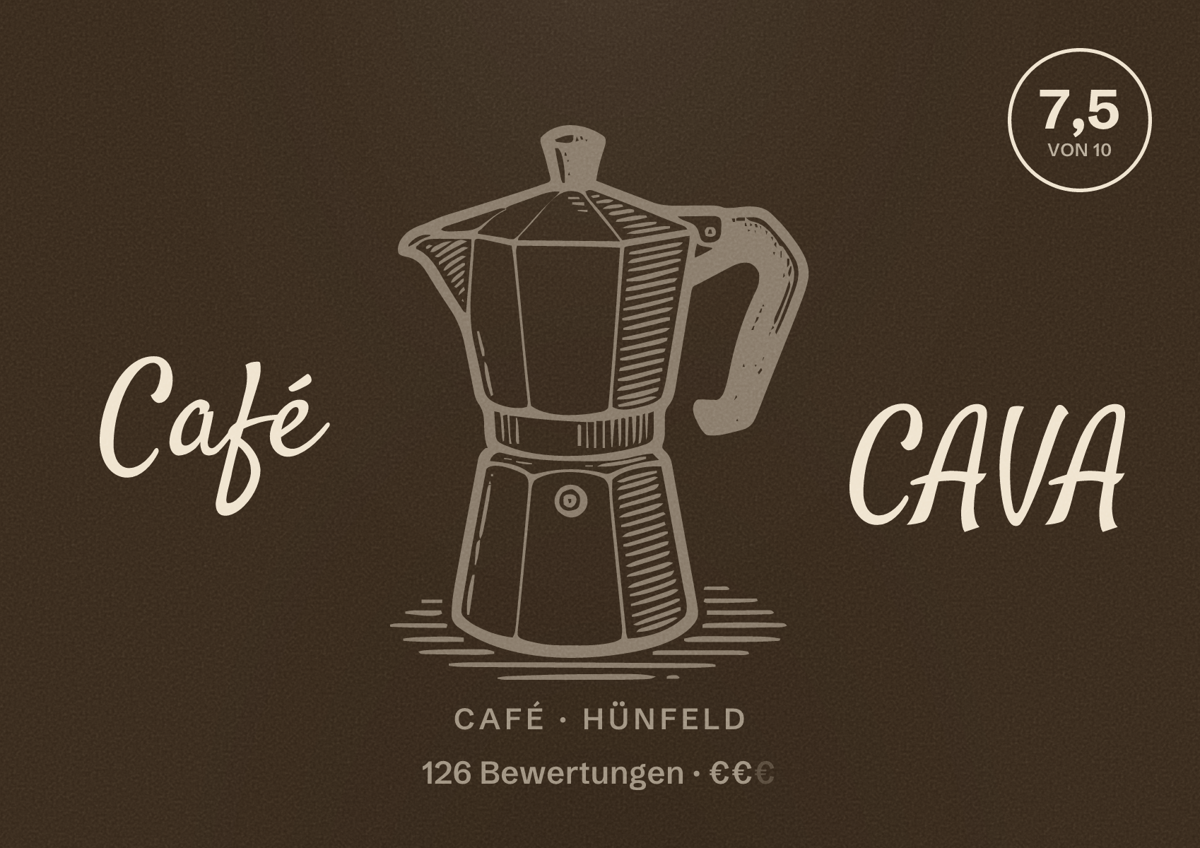 Illustriertes Poster von Café CAVA, Café in Hünfeld: Bewertung 7,5 von 10 aus 126 Bewertungen, Preisniveau €€
