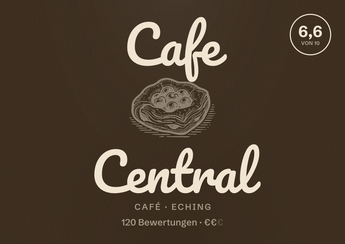 Illustriertes Poster von Cafe Central, Café in Eching: Bewertung 6,6 von 10 aus 120 Bewertungen, Preisniveau €€