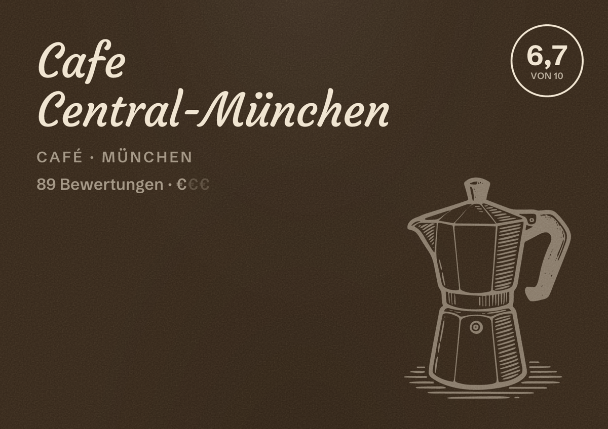Illustriertes Poster von Cafe Central-München, Café in München: Bewertung 6,7 von 10 aus 89 Bewertungen, Preisniveau €