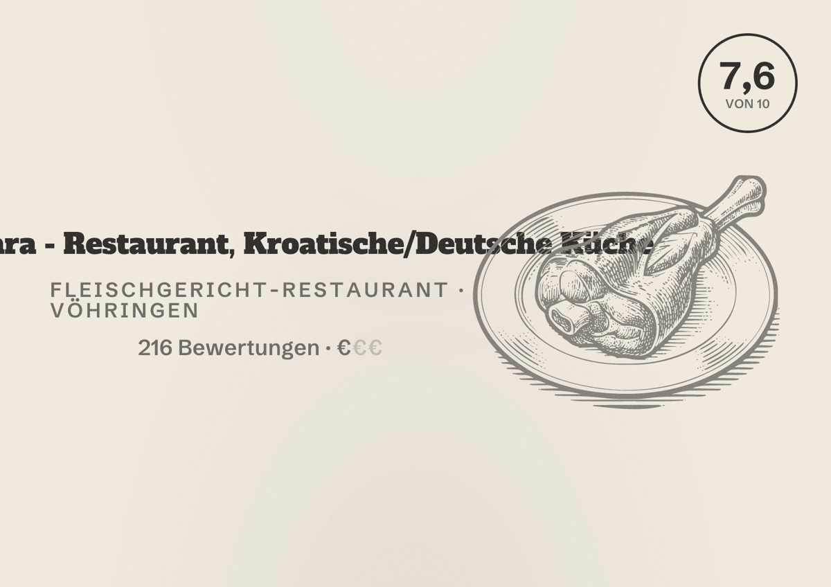Illustriertes Poster von Café Chiara - Restaurant, Kroatische/Deutsche Küche, Fleischgericht-Restaurant in Vöhringen: Bewertung 7,6 von 10 aus 216 Bewertungen, Preisniveau €
