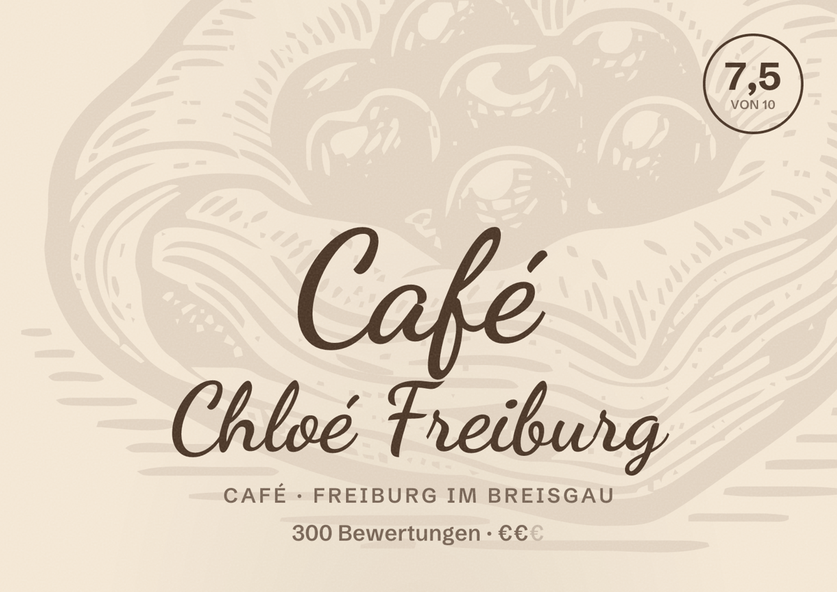 Illustriertes Poster von Café Chloé Freiburg, Café in Freiburg im Breisgau: Bewertung 7,5 von 10 aus 300 Bewertungen, Preisniveau €€
