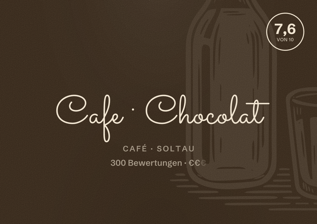 Illustriertes Poster von Cafe Chocolat, Café in Soltau: Bewertung 7,6 von 10 aus 300 Bewertungen, Preisniveau €€