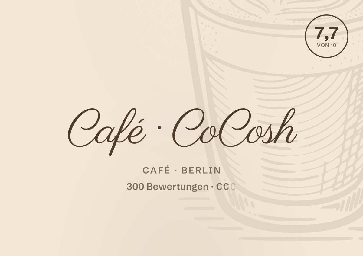 Illustriertes Poster von Café CoCosh, Café in Berlin: Bewertung 7,7 von 10 aus 300 Bewertungen, Preisniveau €€