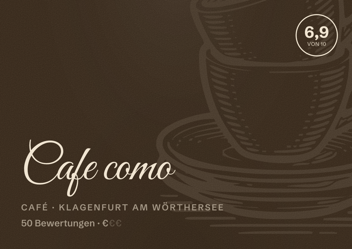 Illustriertes Poster von Cafe como, Café in Klagenfurt am Wörthersee: Bewertung 6,9 von 10 aus 50 Bewertungen, Preisniveau €