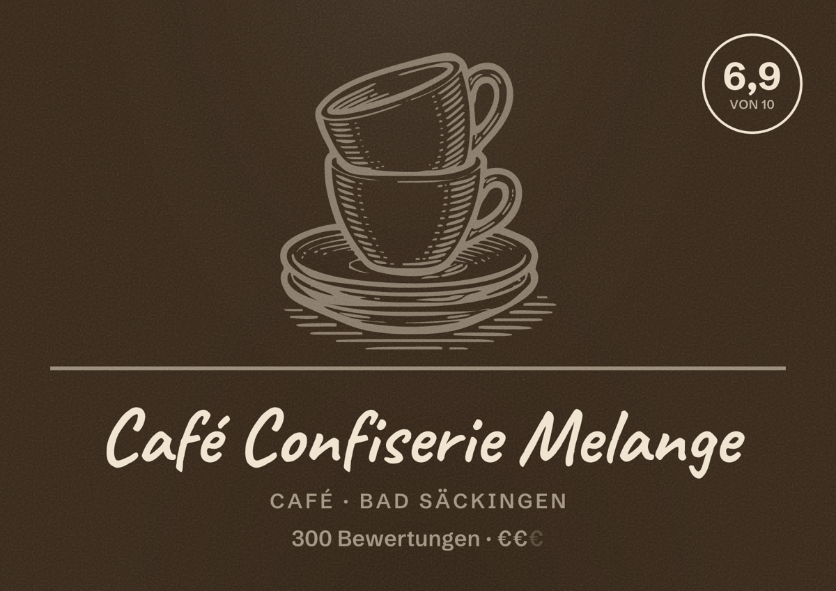 Illustriertes Poster von Café Confiserie Melange, Café in Bad Säckingen: Bewertung 6,9 von 10 aus 300 Bewertungen, Preisniveau €€